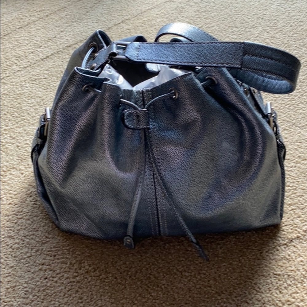 Hype metallic silvery blue leather hobo bag